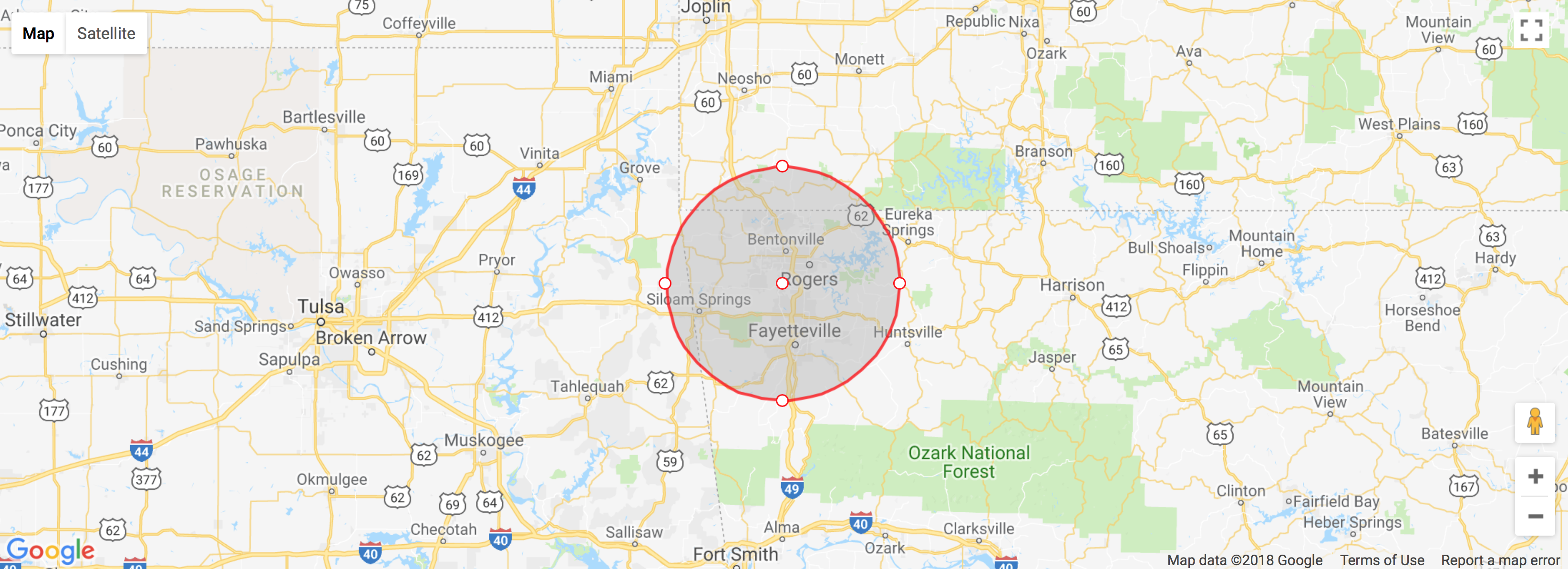 map of NWA service area Northwest Arkansas